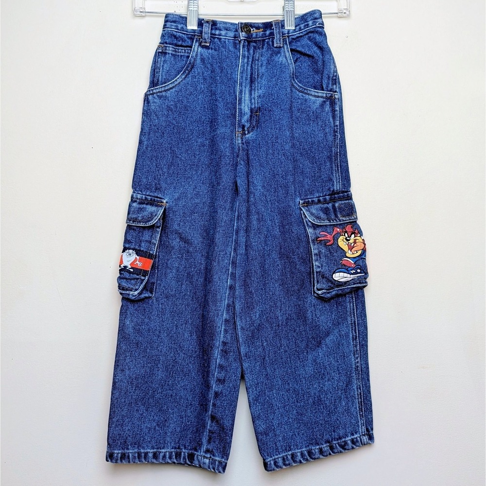 Vintage Looney Tunes Tasmanian Devil Taz Jeanswear Cargo Denim Jeans Size 6